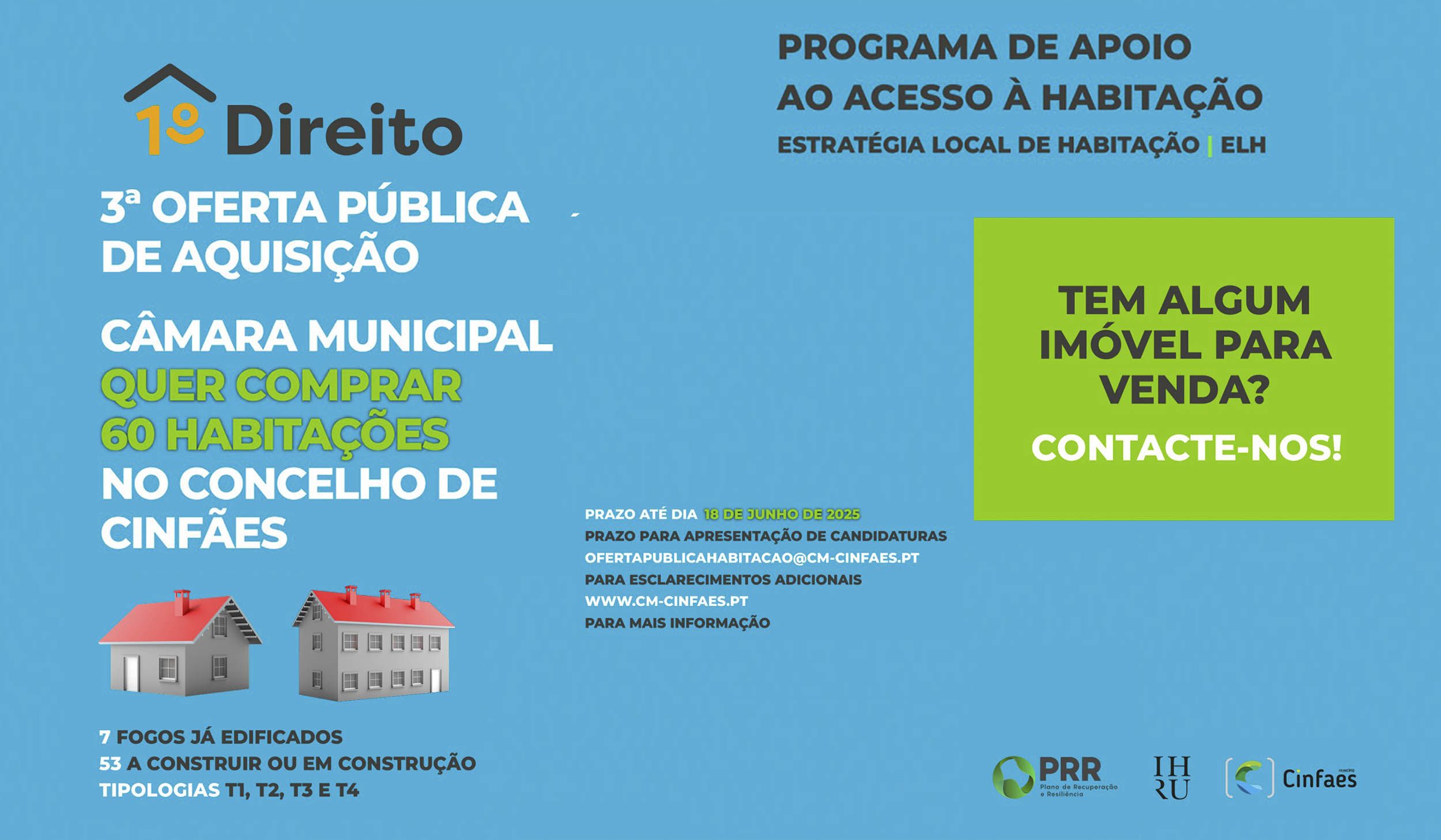 Câmara lança 3ª oferta pública para aquisição de 60 habitações no Concelho
